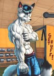 anthro clothing dumbbell gym male muscular solo weights djdarkfox arctic_fox canid canine fox mammal true_fox hi_res