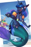 anthro big_butt bikini blush breasts butt camel_toe clothing cutie_mark duo erect_nipples female nipple_outline nipples open_mouth split_form swimwear transformation two-piece_swimsuit shanher friendship_is_magic hasbro my_little_pony princess_celestia_(mlp) princess_luna_(mlp) equid equine horse mammal marine merfolk pony absurd_res cool_colors digital_media_(artwork) hi_res