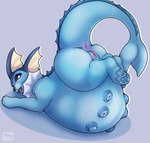 belly big_belly blue_body blue_nipples erect_nipples female feral fin fish_tail genitals huge_belly hyper hyper_belly nipples pawpads purple_eyes pussy smile smiley_face solo vore martovskii nintendo pokemon eeveelution generation_1_pokemon pokemon_(species) vaporeon predator_(disambiguation) 2025 digital_drawing_(artwork) digital_media_(artwork) hi_res