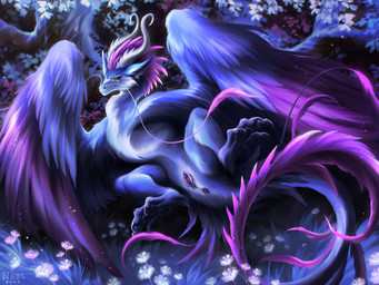 anus blue_body blue_claws blue_fur claws detailed_background female feral flower fur genitals looking_at_viewer pink_anus pink_body pink_fur pink_vulva plant presenting presenting_anus presenting_vulva solo vulva nsst european_mythology mythology dragon furred_dragon furred_scalie mythological_creature mythological_scalie scalie western_dragon wyvern hi_res