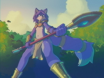 anthro bandeau blue_body blue_fur blue_hair bottomwear clothed clothing cloud dipstick_tail female fur hair holding_object holding_weapon jewelry loincloth markings melee_weapon neckwear no_underwear polearm sky solo spear tail tail_markings topwear weapon white_body white_fur glairedaggers nintendo star_fox krystal_(star_fox) canid canine fox mammal 2021 4:3