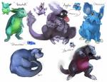 ambiguous_gender feral fusion group pokemon_fusion simple_background tail white_background rhyu fakemon nintendo pokemon dragonair fossil_pokemon generation_1_pokemon hybrid magmar nidoran nidoran♀ omanyte pokemon_(species) sandshrew shellder slowpoke venusaur wigglytuff zubat