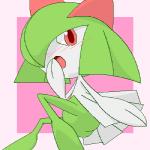 ambiguous_gender blush looking_at_viewer micro_calves micro_legs micro_thighs not_furry red_eyes solo thin_calves thin_legs thin_thighs pasaran nintendo pokemon generation_3_pokemon humanoid kirlia pokemon_(species) 1:1 digital_media_(artwork) low_res oekaki