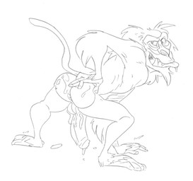 balls bent_over bodily_fluids butt cum cum_on_butt cum_on_penis erection genital_fluids genitals looking_back male nude penis solo tongue tongue_out wuffinarts disney the_lion_king rafiki haplorhine mammal mandrill monkey old_world_monkey primate monochrome sketch