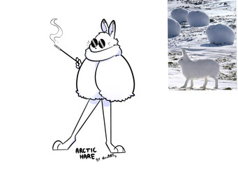 ambiguous_gender anthro cheek_tuft cigarette eyewear facial_tuft fluffy fur grey_markings long_legs markings neck_tuft simple_background smoking smoking_tobacco solo sunglasses tuft white_background white_body white_fur xing1 arctic_hare hare lagomorph leporid mammal 4:3 hi_res