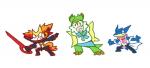 ambiguous_gender anthro scissor_blade_(kill_la_kill) simple_background solo starter_trio white_background white_jelly kill_la_kill nintendo pokemon studio_trigger aikuro_mikisugi mako_mankanshoku ryuko_matoi senketsu amphibian canid canine chesnaught delphox generation_6_pokemon greninja kamui_(kill_la_kill) mammal pokemon_(species) crossover multiple_images