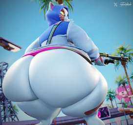 aircraft anthro balloon big_butt butt clothed clothing ears_through_hoodie fangs fur glowing glowing_eyes gun holding_gun holding_object holding_ranged_weapon holding_weapon hoodie hot_air_balloon huge_butt huge_thighs hyper hyper_butt inflatable looking_at_viewer looking_back looking_back_at_viewer male no_pupils outside pantsless plant ranged_weapon red_stripes solo standing stripes teeth thick_thighs topwear tree vehicle weapon whiskers white_body white_fur yellow_eyes dwrenders epic_games fortnite nyanja_(fortnite) domestic_cat felid feline felis mammal 3d_(artwork) digital_media_(artwork) hi_res