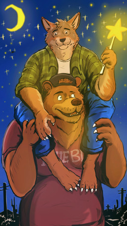 anthro arm_hair backwards_baseball_cap backwards_hat barefoot baseball_cap body_hair bottomwear brown_body brown_fur cactus carrying_another clothed clothing crescent_moon denim denim_bottomwear denim_clothing desert duo facial_markings feet flannel_shirt fur hair hair_through_hat hat head_markings headgear headwear jeans leg_hair male male/male markings moon muzzle_(marking) night on_shoulders open_clothing open_mouth open_shirt open_topwear pants pecs pecs_outline plant red_clothing red_shirt red_topwear shirt smile stubble tan_body tan_fur topwear ufo white_clothing white_shirt white_topwear kowloon7050 arches_(game) echo_(series) echo_project cameron_wilson devon_ortega bear canid canine canis coyote mammal 9:16 comic digital_drawing_(artwork) digital_media_(artwork) hi_res portrait shaded