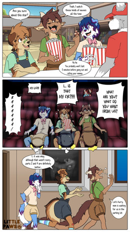 ageplay anthro band-aid band-aid_on_face band-aid_on_nose bandage bandage_on_face bandage_on_nose baseball_cap blue_body blue_eyes blue_fur blue_hair border bottomwear bow_ribbon brown_body brown_eyes brown_fur brown_hair clothed clothing confident dialogue diaper diaper_bulge diaper_under_clothing dot_eyes eyes_closed facial_markings fangs feces floppy_ears food fur furgonomic_baseball_cap furgonomic_hat furgonomic_headwear furgonomics group hair hat head_markings headgear headwear heterochromia horn horror_movie infantilism inside male maned_tail markings movie_theater multicolored_body multicolored_fur multicolored_hair overalls pants pink_eyes pooping popcorn popcorn_bucket roleplay sagging_diaper scared screaming shirt simple_eyes sitting soiled_diaper soiling soiling_diaper standing sucking tail tail_mane tan_body tan_fur teeth text thumb_suck topwear trio two_tone_body two_tone_fur two_tone_hair unclean_diaper used_diaper using_diaper walking wearing_diaper white_body white_border white_fur littlepaws mythology cody_(codyomega) penny_(pennydawffles) starbuck canid canine canis domestic_dog dragon fox furred_dragon furred_scalie husky hybrid mammal mythological_creature mythological_scalie nordic_sled_dog scalie spitz 2023 9:16 comic english_text hi_res