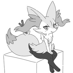 3_toes ambiguous_anthro ambiguous_gender anthro arm_tuft big_tail biped blush blush_lines cheek_tuft chest_tuft closed_smile cute_fangs digitigrade dipstick_tail eyelashes facial_tuft fangs feet flat_chested front_view hip_tuft inner_ear_fluff looking_at_viewer markings mouth_closed nude_ambiguous nude_anthro object_in_tail on_model pointy_ears prick_ears shoulder_tuft simple_background sitting smile solo stick stick_in_tail tail tail_markings tapering_snout teeth three-quarter_view toes tuft noye nintendo pokemon braixen canid generation_6_pokemon mammal pokemon_(species) 1:1 2026 aliasing binary_drawing digital_drawing_(artwork) digital_media_(artwork) flat_colors full-length_portrait greyscale hi_res monochrome portrait