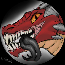 black_tongue feral forked_tongue grey_horn horn open_mouth orange_eyes red_body red_scales scales sharp_teeth simple_background solo tan_body tan_scales teeth tongue tongue_out einin mythology makirus dragon mythological_creature mythological_scalie scalie 1:1 hi_res signature