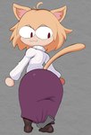 :3 blonde_hair bottomwear clothing disembodied_hand female hair legwear long_skirt looking_back red_eyes skirt solo stockings sweater topwear white_body white_skin purple_yoshi_draws tsukihime type-moon neco-arc animal_humanoid cat_humanoid felid felid_humanoid feline feline_humanoid humanoid mammal mammal_humanoid 2025 hi_res