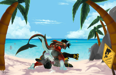 anal anal_penetration anthro balls beach big_balls big_ears big_penis black_body black_fur bodily_fluids bulge butt clothing cum cum_in_ass cum_inside cum_on_butt cum_on_ground cum_splatter cum_while_penetrated cumming_from_anal_sex cumming_while_penetrating dominant dominant_male duo ejaculation erection exhibitionism feet femboy fur genital_fluids genitals hair looking_pleasured male male/male male_penetrated male_penetrating male_penetrating_male markings muscular muscular_anthro nude open_mouth orgasm outside palm_tree pawpads paws penetration penile penis pinned pinned_to_ground plant public public_nudity public_sex questionable_consent red_body rock sand sea seaside sex shark_tail simile simultaneous_orgasms sky smile spread_legs spreading stripes submissive submissive_male swimming_trunks swimwear tail toes tongue tongue_out tree tuft warning_sign water yellow_body yellow_fur lazaxus myles_black oryx_(zarif) aquatic fish lagomorph leporid mammal rabbit requiem_shark scalie shark tiger_shark absurd_res digital_media_(artwork) hi_res