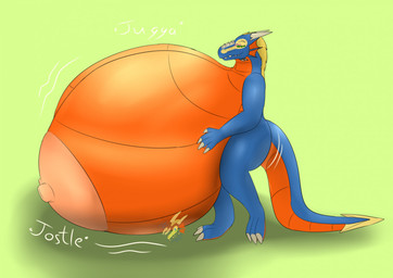 3_toes 4_fingers anthro big_breasts big_nipples blue_body breasts claws feet female fingers green_background grey_claws grey_horn horn huge_breasts huge_nipples hyper hyper_breasts hyper_nipples multicolored_body nipples non-mammal_nipples pink_nipples simple_background solo standing tail toes ingeir_palar mythology ingeir_(ingeir_palar) dragon mythological_creature mythological_scalie scalie shaded watermark