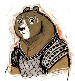 anthro armor clothed clothing eyelashes female red_aura simple_background small_ears solo guoh dreamworks kung_fu_panda kung_fu_panda_the_dragon_knight luthera_the_wandering_blade bear brown_bear mammal ursine sketch