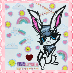 ambiguous_gender blue_eyes chest_tuft eyebrows feral flower fluffy fur head_tuft heart_symbol paws pink_nose plant rabbit_ears scut_tail shooting_star short_tail smile solo star sticker sun superflat tail toony tuft white_body white_fur y2k_(graphic_design) coffeefueledchainsaw hasbro littlest_pet_shop lps_1685 lagomorph leporid mammal rabbit 1:1 absurd_res collage_(artwork) hi_res mixed_media