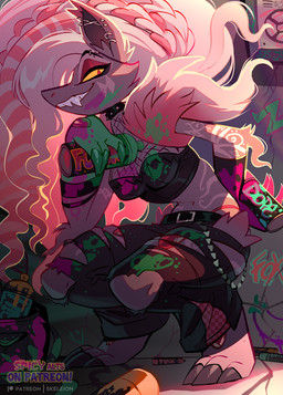 anthro biped breasts clothed clothed_anthro clothed_female clothing female fingers front_view fur grey_body grey_fur hair looking_at_viewer medium_breasts red_eyes smile solo teeth white_hair yellow_sclera skeleion nintendo pokemon generation_8_pokemon hisuian_form hisuian_zoroark pokemon_(species) regional_form_(pokemon) 2025 digital_drawing_(artwork) digital_media_(artwork) hi_res