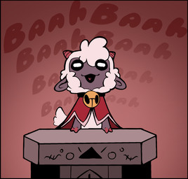 2_horns ambiguous_anthro ambiguous_gender anthro bell bell_collar bleating clothing collar fur horn red_clothing solo white_body white_fur white_wool wool_(fur) crow-ig cult_of_the_lamb massive_monster_(studio) lamb_(cult_of_the_lamb) bovid caprine mammal sheep 2025