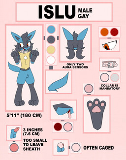 animal_genitalia animal_penis anthro balls black_body black_fur black_hair blue_body blue_fur canine_genitalia canine_penis chastity_cage chastity_device chest_spike collar digitigrade facial_markings fur genitals gloves_(marking) hair head_markings leg_markings male markings mask_(marking) open_mouth pawpads penis pink_chastity_cage pink_collar pink_pawpads pink_penis pink_tongue sheath small_penis socks_(marking) solid_chastity_cage solo spikes spikes_(anatomy) text tongue wearing_chastity_cage wearing_chastity_device wearing_collar yellow_body yellow_fur islucario nintendo pokemon fan_character islu_(islucario) generation_4_pokemon lucario pokemon_(species) 2025 digital_drawing_(artwork) digital_media_(artwork) english_description english_text hi_res model_sheet
