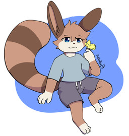 big_tail relaxing sitting tail fokkorev veit_(bokurei) arthropod butterfly insect lagomorph lepidopteran leporid mammal procyonid rabbit raccoon hi_res