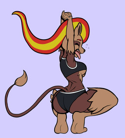 anthro anthrofied breasts butt butt_focus clothed clothing crouching female female_anthro open_mouth presenting presenting_hindquarters solo stretching tongue tongue_out underwear underwear_only yawn fourssss nintendo pokemon felid generation_6_pokemon mammal pokemon_(species) pyroar 2026 digital_drawing_(artwork) digital_media_(artwork) hi_res