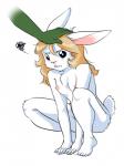 angry anthro blonde_hair blue_eyes breasts buckteeth duo female female_focus fur hair nipples nude petting simple_background solo_focus teeth white_body white_fur bun_(artist) bun_(character) lagomorph leporid mammal rabbit hi_res