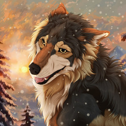 ambiguous_feral ambiguous_gender black_nose cheek_tuft facial_tuft fangs feral fur grey_body grey_fur neck_tuft open_mouth outside plant snow snowing solo sun tan_body tan_fur teeth text tree tuft white_body white_fur yellow_eyes msdeadsoul taki_(taki-wolf) canid canine canis mammal wolf 1:1 2025 artist_name dated hi_res