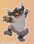 ambiguous_gender claws horn orange_eyes simple_background solo flashquatsch nintendo pokemon galarian_form generation_8_pokemon perrserker pokemon_(species) regional_form_(pokemon) hi_res