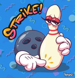 ball blush bowling bowling_ball bowling_pin clothing eyelashes eyeshadow gloves handwear makeup not_furry red_eyeshadow kanogetz wyer_bowling_(meme) fuckable_pin horny_blue_bowlingball animate_inanimate hi_res meme