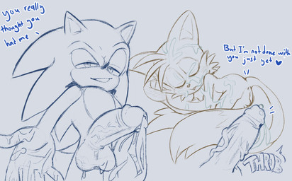 2_tails anthro anus backsack balls bangs big_balls big_penis biped bodily_fluids butt cum cum_drip cum_on_another cum_on_face cum_on_hand cumshot dialogue dripping duo ejaculation erection eyes_closed genital_fluids genitals grey_background heart_symbol humanoid_genitalia humanoid_penis interspecies male male/male male_anthro multi_tail onomatopoeia penis short short_anthro short_male simple_background sleeping smile smirk sound_effects spines standing tail text urethra vein veiny_penis young young_anthro young_male funkiepoop sega sonic_the_hedgehog_(series) miles_prower sonic_the_hedgehog canid canine eulipotyphlan fox hedgehog mammal digital_media_(artwork) english_text hi_res sketch