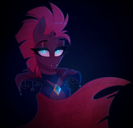 black_eyeliner blue_background blue_eyes broken_horn eye_scar eyebrows eyeliner facial_scar fangs female feral fur hair horn makeup purple_body purple_fur purple_hair scar simple_background solo teeth thewandie friendship_is_magic hasbro my_little_pony my_little_pony:_the_movie_(2017) mythology tempest_shadow_(mlp) equid equine mammal mythological_creature mythological_equine unicorn vampire portrait