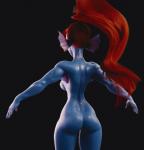 5_fingers anthro athletic athletic_anthro athletic_female black_background blue_body blue_skin breasts butt female fingers hair long_hair non-mammal_breasts nude ponytail red_hair simple_background solo wo262 undertale undertale_(series) undyne fish marine 3d_(artwork) digital_media_(artwork)