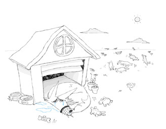 bodily_fluids bowl cloud container crying doghouse feral flower fur grass motion_lines muzzle_(object) pet_bowl plant plant_pot playing plushie potted_plant sad sky sun tail tears twistcmyk canid canine canis domestic_dog mammal 2025 digital_drawing_(artwork) digital_media_(artwork) hi_res