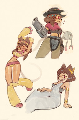 3_toes accessory anthro arm_cannon armlet bikini blep blush bodily_fluids bottomwear brown_hair clothing cowboy_hat crop_top dress duo feet female gloves gun hair hair_accessory handgun handwear hat headgear headwear looking_at_viewer looking_away machine midriff one_eye_closed pants pointy_ears poncho raised_arms ranged_weapon red_eyes revolver shirt short_hair simple_background sitting smile smiling_at_viewer standing sweat sweatdrop swimwear tan_body tan_skin toes tongue tongue_out topwear two-piece_swimsuit underwear weapon whiskers trashyy_noway gameoverse glitch_productions goggles_(character) kaboodle_(gameoverse) kit_bodega felid feline mammal robot absurd_res digital_drawing_(artwork) digital_media_(artwork) hi_res