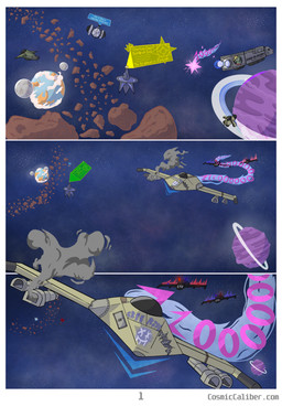 asteroid damaged_vehicle onomatopoeia planet police sound_effects space spacecraft text vehicle zero_pictured badaspen cosmic_caliber absurd_res comic english_text hi_res