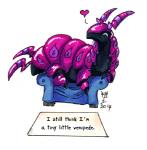 ambiguous_gender claws conversational_sign eyes_closed feral furniture heart_symbol horn humor nude placard purple_body purple_skin sign simple_background sofa solo text white_background not-fun dogshaming nintendo pokemon arthropod generation_5_pokemon myriapod pokemon_(species) scolipede 2014 english_text meme