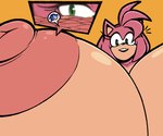 accessory anthro areola big_breasts breasts duo extreme_size_difference eyelashes female green_eyes green_hair hair hair_accessory hairband huge_breasts hyper hyper_breasts macro male micro micro_on_nipple nano nipples pink_areola pink_hair pink_nipples size_difference colacoot sega sonic_the_hedgehog_(series) amy_rose sonic_the_hedgehog eulipotyphlan hedgehog mammal 2024 6:5