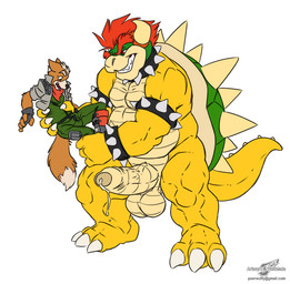3_toes 4_fingers 5_fingers anthro anthro_on_anthro armband balls barefoot biceps big_balls big_muscles big_penis biped bodily_fluids boots bottomwear bracelet claws clothed clothed/nude clothing collar countershade_face countershade_torso countershading dipstick_tail dominant dripping duo erection eyebrows feet fingerless_gloves fingers fluffy fluffy_tail footwear foreskin front_view fully_clothed fur genital_fluids genitals gloves grin hair half-closed_eyes handwear holding_character horn humanoid_genitalia humanoid_hands humanoid_penis imminent_rape imminent_sex interspecies jacket jewelry larger_dom larger_male leg_grab looking_at_another looking_at_genitalia looking_at_partner looking_at_penis looking_down male male/male manly markings multicolored_body multicolored_fur multicolored_penis multicolored_scales multicolored_tail musclegut muscular muscular_male narrowed_eyes nude open_mouth overweight overweight_male pants partially_retracted_foreskin pecs penis plantigrade precum quads raised_eyebrows rape_face scales scared shell shirt shoes simple_background size_difference size_play smaller_male smile snout spiked_bracelet spiked_collar spikes standing tail tail_markings teeth thick_eyebrows thick_penis thick_tail toe_claws toes topwear torso_grab triceps two_tone_body two_tone_fur two_tone_penis two_tone_tail vein veiny_penis wide_eyed wolfblade mario_bros nintendo star_fox bowser fox_mccloud canid canine fox koopa mammal reptile scalie crossover digital_media_(artwork) watermark