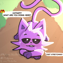 anthro ass_up bedroom_eyes bite biting_lip black_eyes blood blush blush_lines bodily_fluids dialogue duo ears_up fur grass long_tail looking_at_viewer male narrowed_eyes nosebleed orange_body orange_fur outside paws plant public pupils purple_body purple_fur seductive shrub speech_bubble sweat tail text white_pupils yellow_body yellow_fur tinky mob_entertainment poppy_playtime smiling_critters catnap_(poppy_playtime) dogday_(poppy_playtime) canid canine canis domestic_cat domestic_dog felid feline felis mammal 1:1 english_text url
