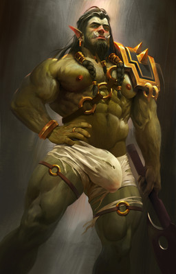 beard biceps bulge facial_hair fangs green_body green_skin humanoid_pointy_ears male muscular muscular_humanoid muscular_male nipples pecs pointy_ears solo teeth qai_san blizzard_entertainment warcraft thrall_(warcraft) humanoid orc absurd_res hi_res