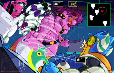 amusement_ride anthro areola armband assisted_exposure axe beak belt belt_buckle blush bodily_fluids bracelet breasts buckle bulging_eyes butt butt_from_the_front claws clothing cross-popping_vein embarrassed exposure_variation eyewear fangs female freckles front_view gameplay_mechanics genitals glasses group inverted_nipples jewelry male navel nipples nude pink_body puffy_areola puffy_nipples roller_coaster scarf scouter sharp_teeth shocked simple_background spiked_armband spiked_bracelet spikes spread_legs spreading sweat sweatdrop teeth toe_claws tornado trio vulva wind wind_magic yellow_teeth frist44 deltarune undertale_(series) berdly ralsei susie_(deltarune) avian bird bovid caprine darkner dinosaur goat mammal prehistoric_species reptile scalie 2024 hi_res