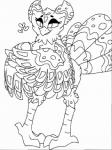 anthro beak feathered_wings feathers feet female half-closed_eyes heart_symbol markings narrowed_eyes simple_background smile solo talons toes white_background wings thekatdragon49 theresa_nomura avian bird monochrome