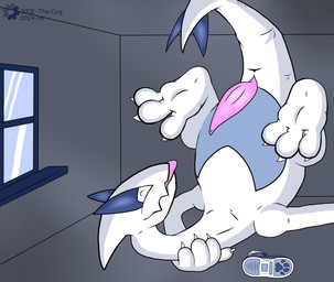 3_toes clothing erection feet feral footwear genitals inside lying male paws penis shoes soles solo toes window the-cog nintendo pokemon generation_2_pokemon legendary_pokemon lugia pokemon_(species) hi_res