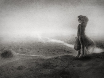ambiguous_gender anthro bag biped dipstick_tail feet fluffy fur holding_object looking_away markings outside river simple_background solo standing tail tail_markings trash_bag tangerinefox casualties:_unknown canid canine expie_(gunsawian) gunsawian hybrid mammal murid rodent 2026 chalk_(artwork) charcoal_(artwork) graphite_(artwork) greyscale hi_res monochrome traditional_media_(artwork)