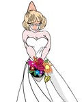 anthro blonde_hair bone_frill bouquet breasts cleavage clothed clothing dress eyelashes eyes_closed eyewear female flower flower_bouquet frill_(anatomy) glasses hair multicolored_body multicolored_scales orange_body orange_scales pink_body pink_scales plant scales short_hair simple_background snout solo two_tone_body two_tone_scales wedding_dress white_background banco goodbye_volcano_high naomi_(gvh) dinosaur hadrosaurid ornithischian ornithopod parasaurolophus prehistoric_species reptile scalie 2024 absurd_res digital_drawing_(artwork) digital_media_(artwork) hi_res