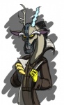 anthro anthrofied antlers claws clothed clothing horn male red_eyes simple_background solo white_background yellow_sclera mickeymonster batman_(series) dc_comics friendship_is_magic hasbro my_little_pony the_dark_knight_rises_(movie) bane_(dc) discord_(mlp) chimera draconequus 2012 crossover