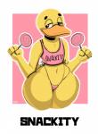 beak blush candy clothed clothing crop_top dessert feathers femboy food lollipop male pink_background pink_clothing shirt simple_background solo thick_thighs thong topwear underwear white_background wide_hips komdog quackity anatid anseriform avian bird duck 2019