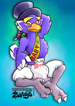 abstract_background ageplay anthro beak biped blue_body blue_feathers bulge clothed clothing diaper erection erection_under_clothing feathers hat headgear headwear holidays infantilism multicolored_body roleplay simple_background solo tenting text top_hat wearing_diaper white_body white_feathers zuago breath_of_the_wild new_year nintendo subscribestar the_legend_of_zelda baby_new_year revali avian bird rito 2026 digital_media_(artwork) english_text hi_res