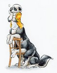 chair clothing furniture male multi_leg multi_limb shirt sitting solo topwear cervelet canid canine canis collie domestic_dog herding_dog long_taur mammal pastoral_dog sheepdog taur hi_res