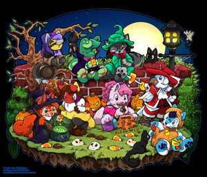 ambiguous_gender anthro candy chibi chocolate clothing cutlery dessert feral food fur green_body green_fur grey_body grey_fur group hair hat headgear headwear holidays kitchen_utensils magic_user pink_body pink_fur pink_hair spoon text tongue tongue_out tools witch witch_hat o-kemono friendship_is_magic halloween hasbro my_little_pony mythology nintendo pokemon pinkie_pie_(mlp) avian bat braixen canid canine domestic_cat felid feline felis fox generation_6_pokemon gryphon mammal mythological_avian mythological_creature pokemon_(species) 2020 digital_drawing_(artwork) digital_media_(artwork) url